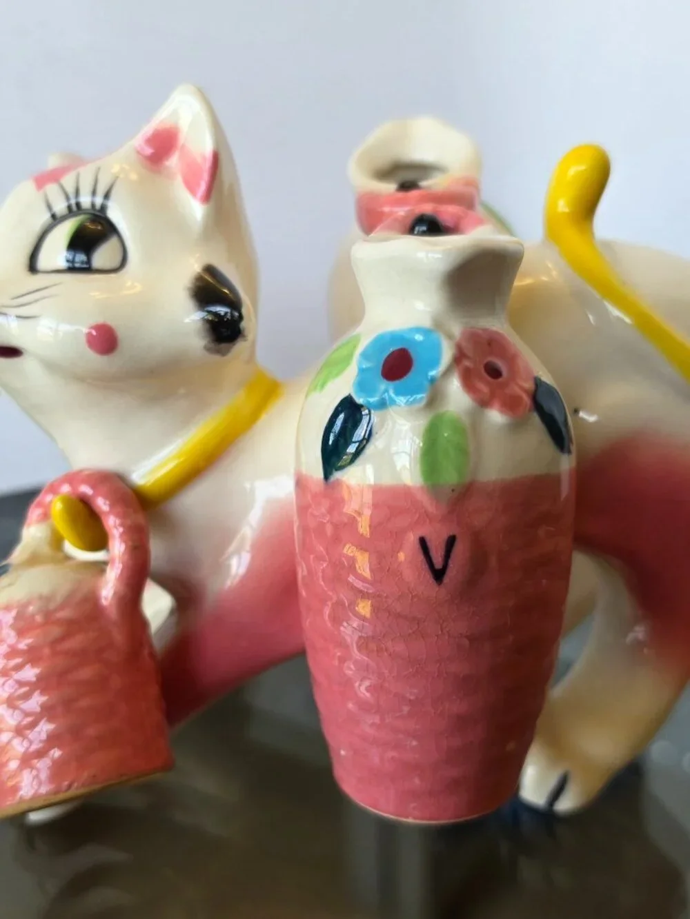 Vintage Tilso Cat Set Salt Pepper Shakers Oil Vinegar Anthropomorphic RARE